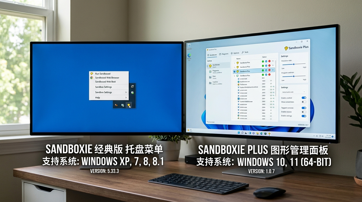 沙盘多开器官网 Sandboxie经典版与Plus开源版界面对比